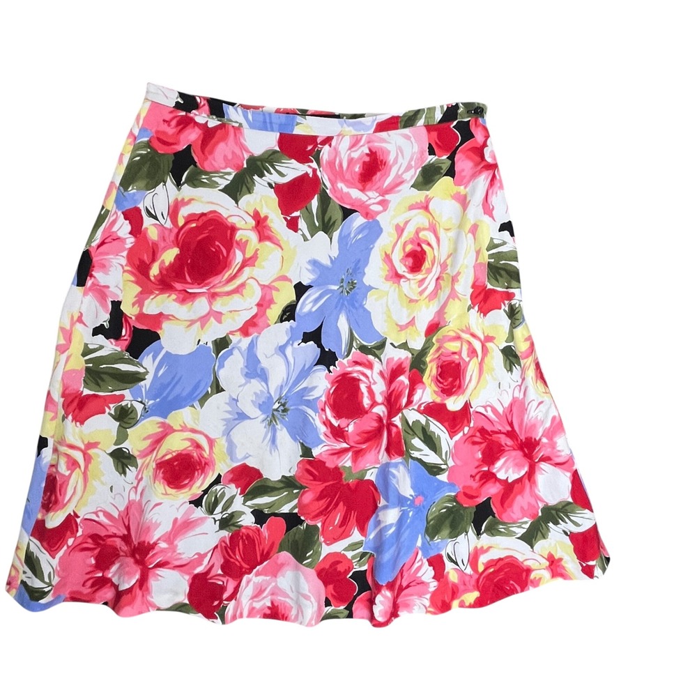 Madison Studio Floral A-Line Skirt Women 14 Silk Linen Cottage Rose Bloomcore